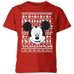 image of Disney Mickey Face Kids Christmas T-Shirt - Red - 11-12 Years