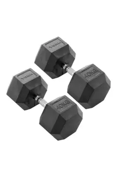 image of 40kg Commercial Rubber Hex Dumbbells