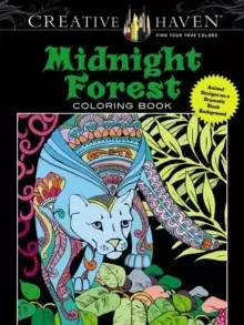 Image of Creative Haven Midnight Forest Coloring Book : Animal Designs on a Dramatic Black Background