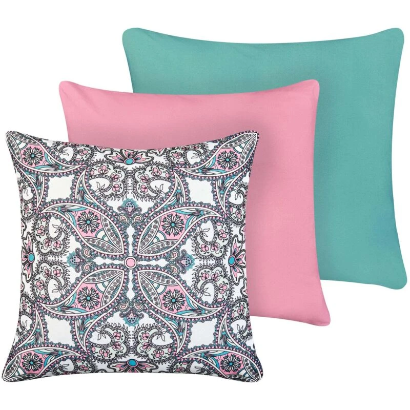 Image of Beliani Set Of 3 Outdoor Cushions Tide Solid Oriental Pattern 45 X 45cm Multicolour