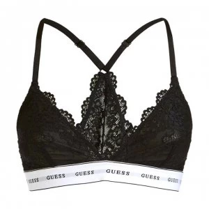 image of Guess Flower Lace Triangle Bralette - A996 Jet Black