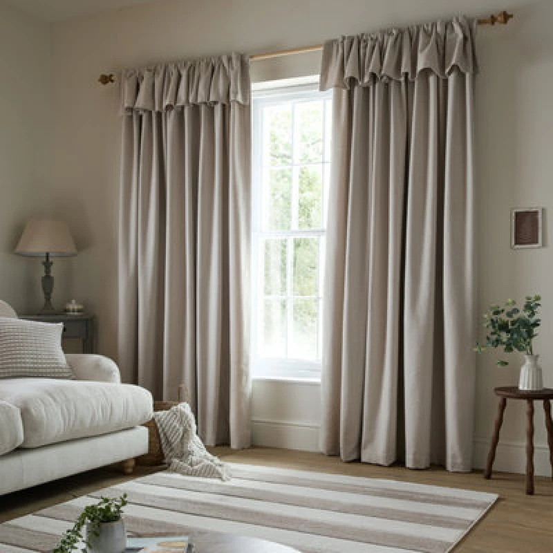 Image of Catherine Lansfield Brushed Texture Ruffle Top 46X54" Lined Pencil Pleat Curtains Two Panels Natural