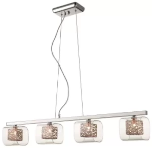 Image of Spring 4 Light Ceiling Pendant Bar Mesh Chrome, Copper, Glass Four, G9