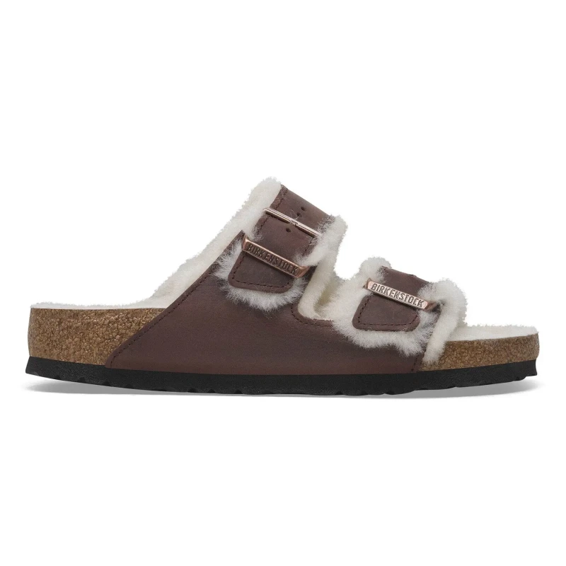 Image of Birkenstock Sandals Birkenstock Arizona Shearling Embossed Oiled Leather Marron Unisex 39 Etroit
