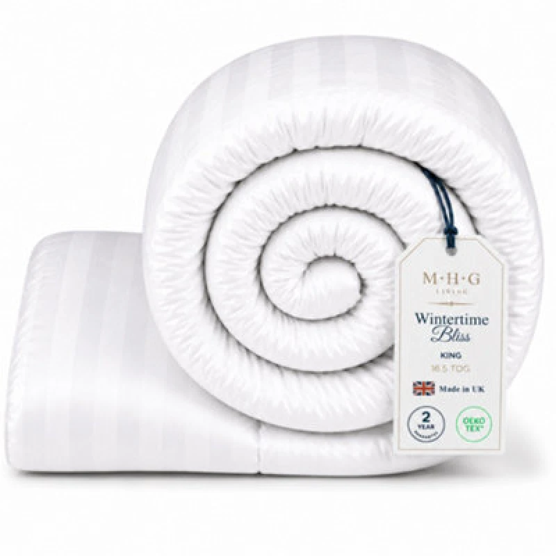 Image of MHG Living 16.5 Tog Winter Duvet - Hotel Quality Striped Microfibre Duvet, Breathable & Hypoallergenic - King