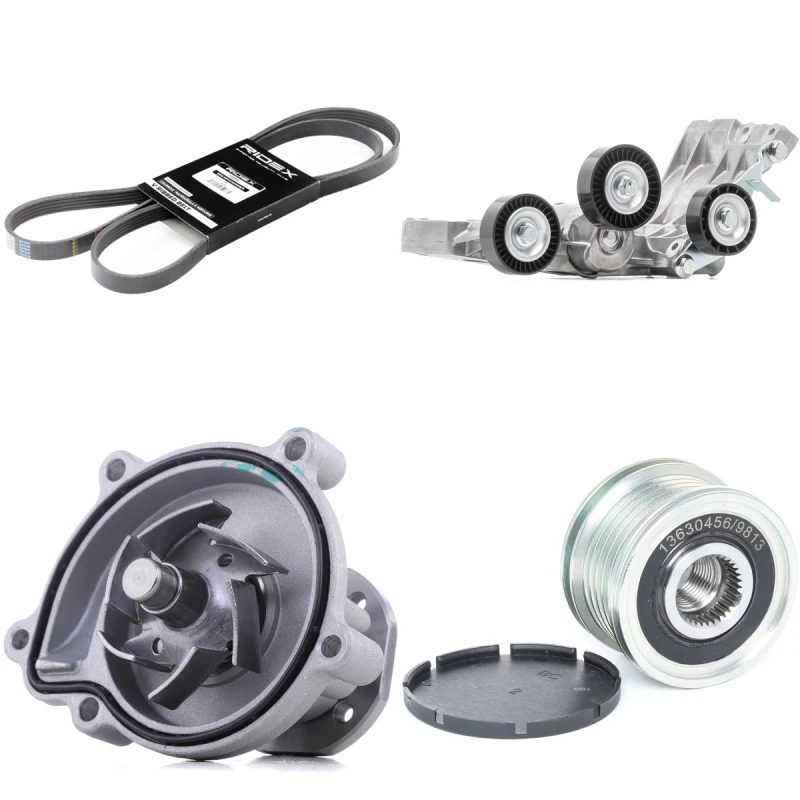 Image of RIDEX 4172P0030 Water Pump + V-Ribbed Belt Kit with water pump, Check alternator freewheel clutch & replace if necessary Water Pump + V-Ribbed Belt K