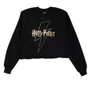 Image of Harry Potter Womens/Ladies Lightning Bolt Crop Sweatshirt (XL) (Black)