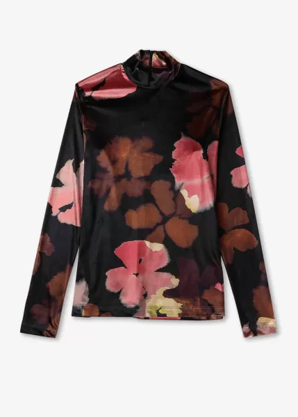 Image of Ps Paul Smith Womens Floral Velvet Roll Neck Top In Oranges