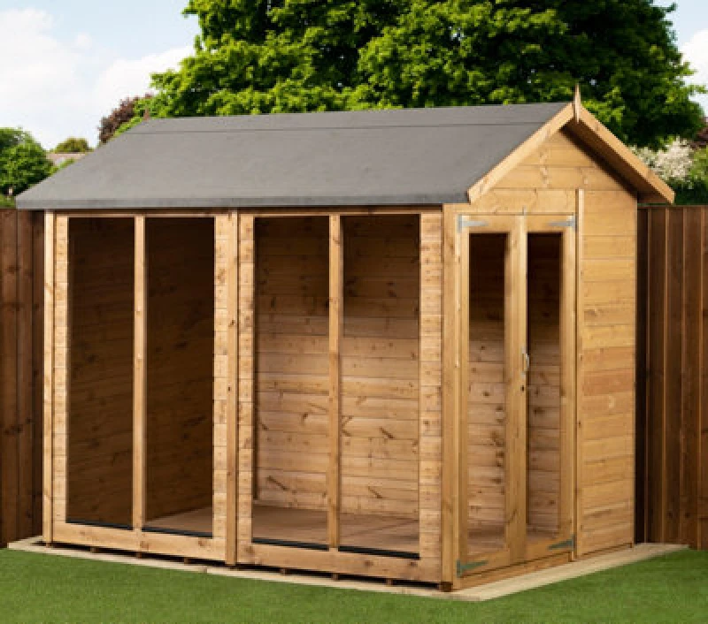 Image of Empire Sheds Empire Apex Summerhouse 6X8 Dipped Treated Tongue And Groove Wooden Garden Shed Double Door (6' X 8' / 6ft X 8ft) (6X8)