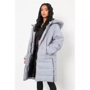 I Saw It First Grey Petite Longline Padded Hooded Coat - Grey