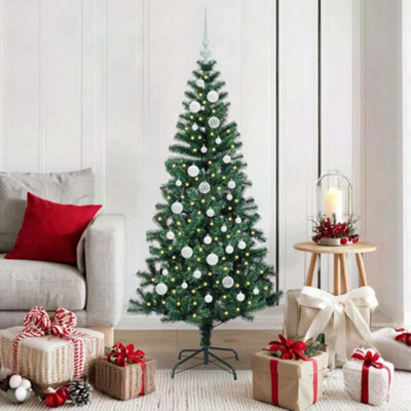 Image of vidaXL Artificial Pre-lit Christmas Tree with White Balls Green 150cm PVC and Metal, Green 3396752
