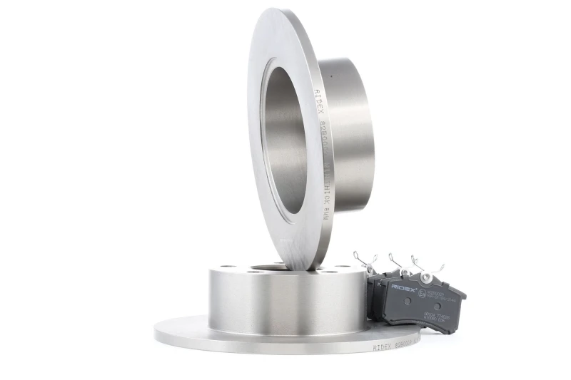 Image of RIDEX 3405B0004 Brake disc and pads set Rear Axle, Brake Disc Type: Solid, excl. wear warning contact Brake Set,disc brakes (3405)