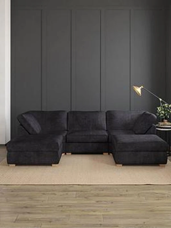 Image of Aspire Nestle U Shaped Sofa - Velvet Ebony X185B Unisex