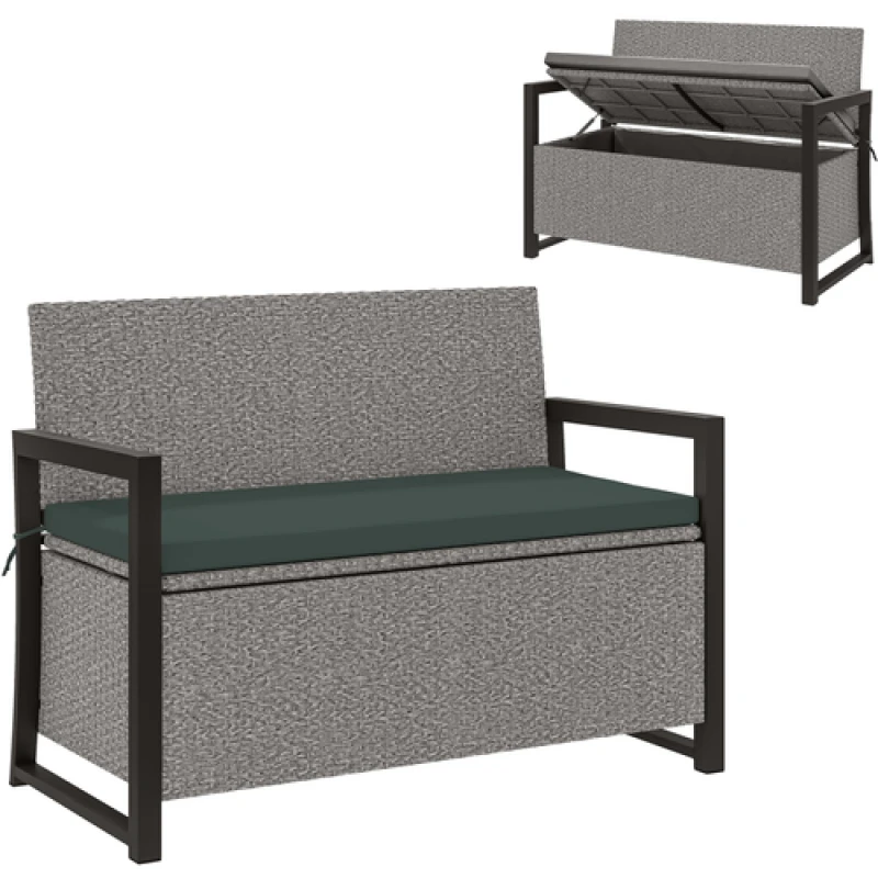 Image of Outsunny Rattan Garden Bench with Storage, Inner Bag, 151.5L Outdoor Bench, Grey 867-221V70GY