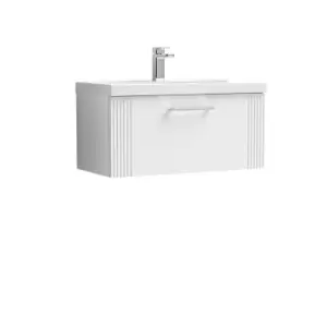 image of Nuie Deco 800mm Wall Hung Single Drawer Vanity & Basin 1 - Satin White