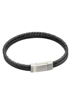 Image of Black Recycled Leather Double Row Bracelet 23cm