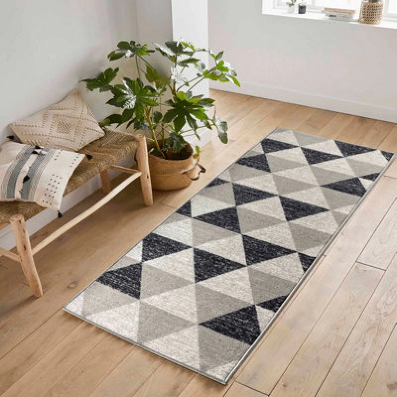 Image of Machine Washable Triangle Design Anti Slip Doormats Grey 67X220 Cm