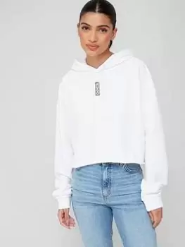 Image of HUGO Dephana Cropped Hoodie - White, Size L, Women