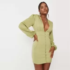 Image of Missguided Satin Balloon Sleeve Mini Dress - Green