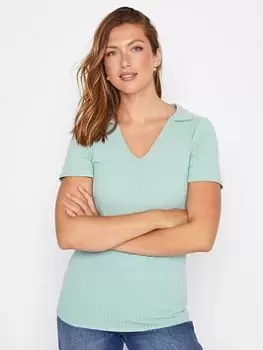 Image of Long Tall Sally Ss Ribbed Polo Top - Blue Size 10, Women