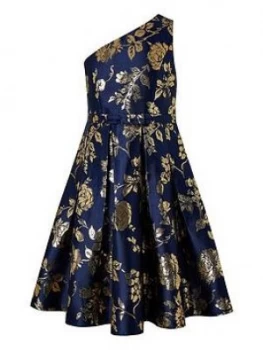 Image of Monsoon Girls Connie 1 Shoulder Jacquard Prom Dress - Navy