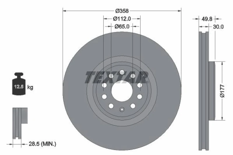 Image of Brake disc TEXTAR 92337505