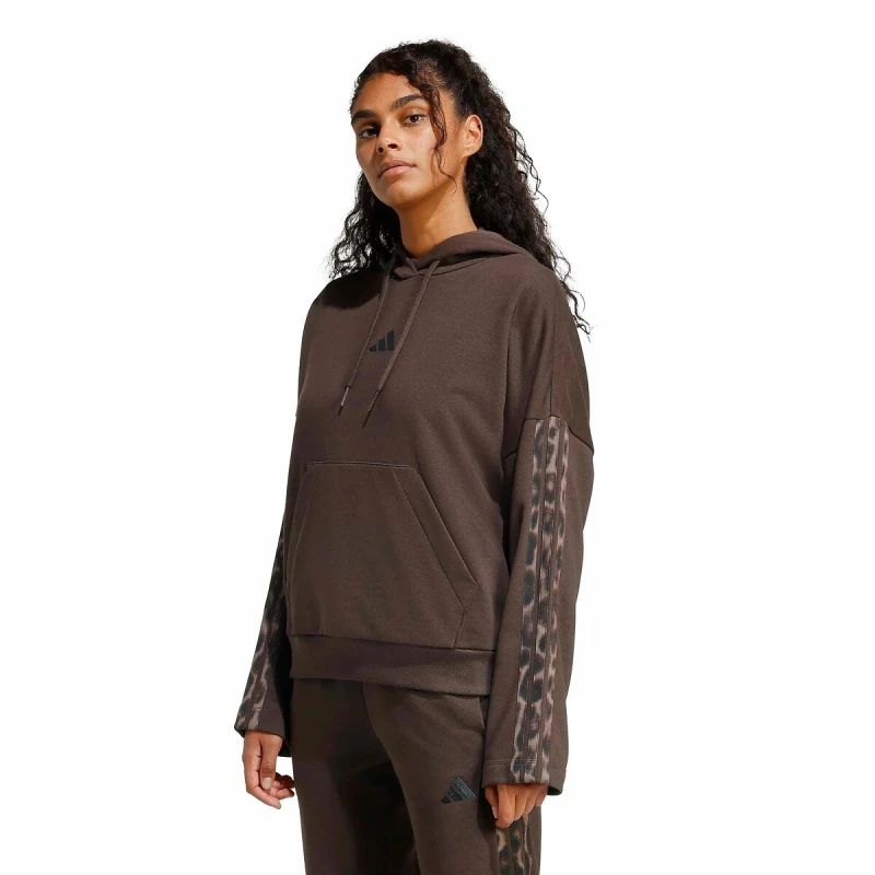 Image of adidas Essentials 3-Stripes Fleece Hoodie Brown/Leopard female S (8-10)