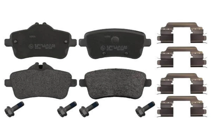 Image of SWAG 10 91 6990 Brake pad set Rear Axle, prepared for wear warning indicator, with fastening/mounting material, with fastening material Brake Pad Set