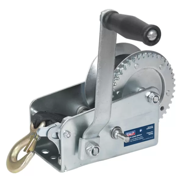 image of Sealey GWW2000M Geared Hand Winch 900kg Capacity with Webbing Strap