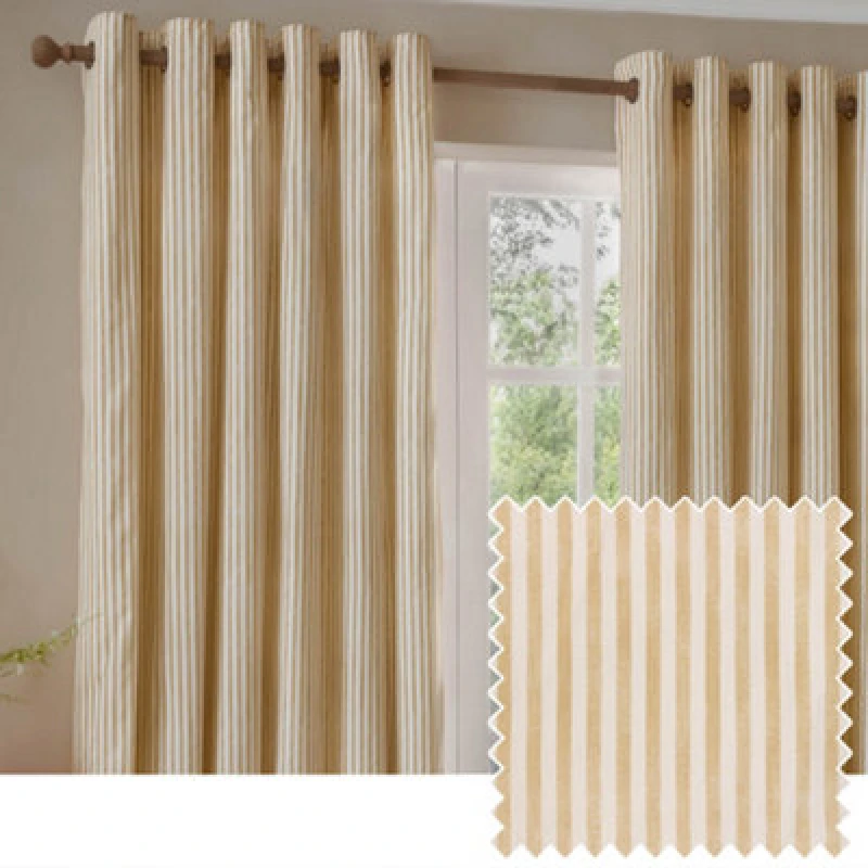 Image of Yard Hebden Striped Cotton Blackout Eyelet Curtains, Honey Yellow, (W) 229 X (D) 229Cm