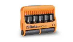 image of Beta Tools 860 PE/A10 10pc Hexagon Bit Set (2-6mm) with Magnetic Holder in Case