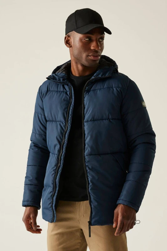 Image of Regatta Mens Marshgrave Insulating Hooded Padded Jacket in Navy Size: Large Navy Male L