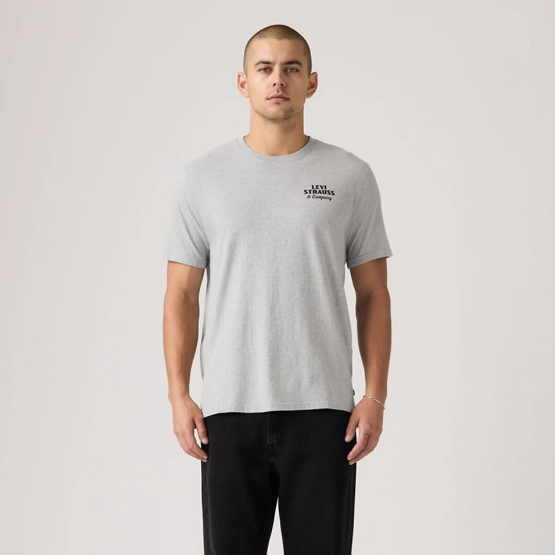 Image of Levis Relaxed Short Sleeve T-Shirt with Logo On Back Grey Marl Cotton S
