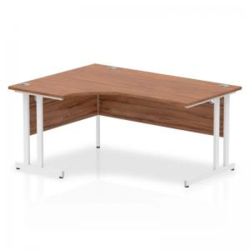 Image of Dynamic Impulse 1600mm Left Crescent Desk Walnut Top White Cantilever Leg MI002134