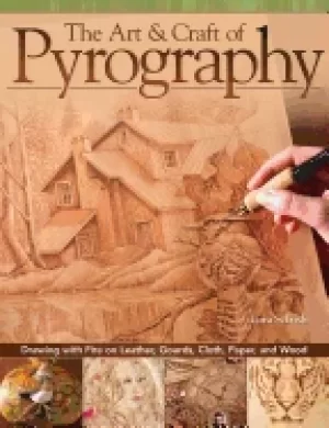 Image of art and craft of pyrography drawing with fire on leather gourds cloth pape