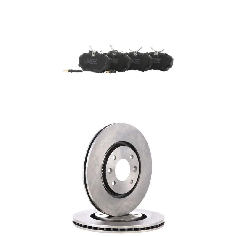 Image of RIDEX 3405B2921 Brake disc and pads set Front Axle, Brake Disc Type: Externally Vented, with integrated wear sensor Brake Set,disc brakes (3405)