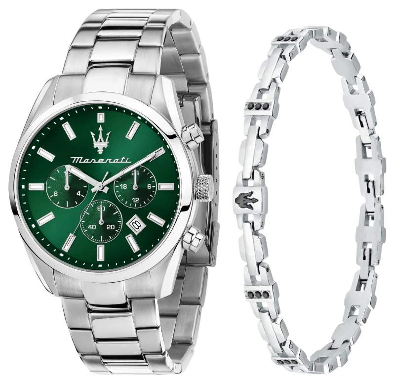 Image of Maserati R8853151017 Mens Attrazione Gift Set (43mm) Green Watch