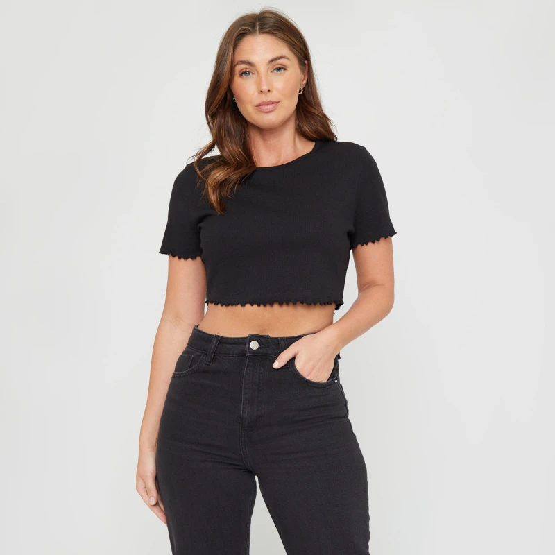Image of Be You You Crop Rib Tee - Black 14