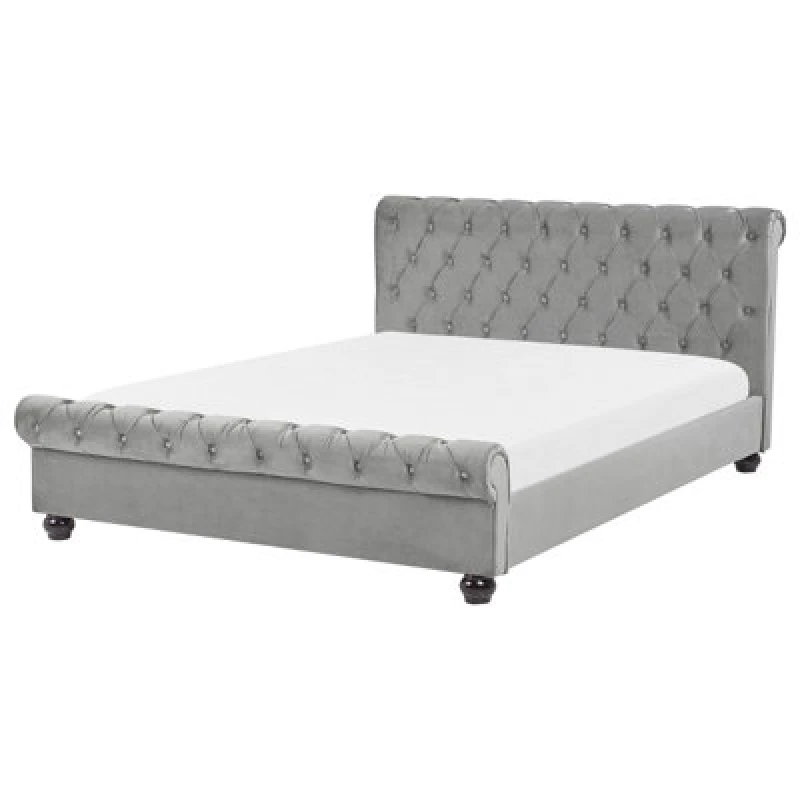 Image of Beliani Waterbed Velvet Avallon 180 X 200 Cm (Eu Super King) Grey