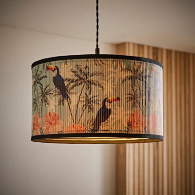 Image of ValueLights ValueLights Daintree Bamboo Pastel Jungle Drum Easy Fit Ceiling Light Lamp Shade in Natural Size: Medium Natural Medium Unisex 501652927