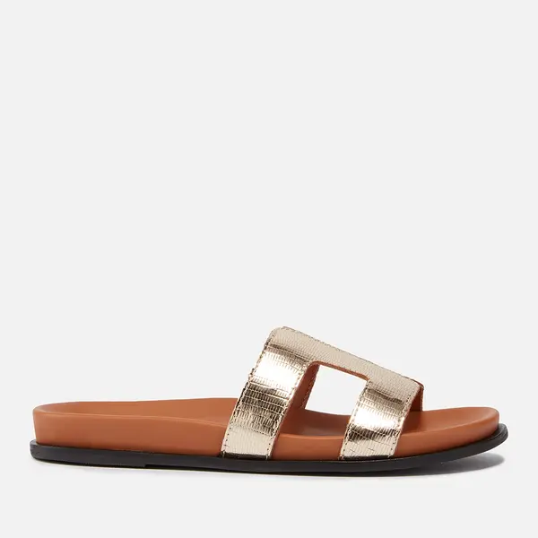 Image of Dune Womens Loupa Gold-Tone Embellished Comfort-Footbed Slider Sandals - UK 7