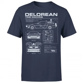 image of Back To The Future DeLorean Schematic T-Shirt - Navy - XS - Navy