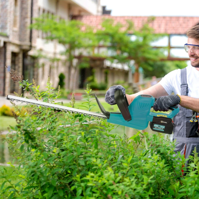 Image of OUTSUNNY Cordless Hedge Trimmer with 51cm Blade, Brushless Motor, Blue Blue Unisex
