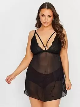 Image of Yours Strapping Detail Lace Babydoll Black, Size 14-16, Women