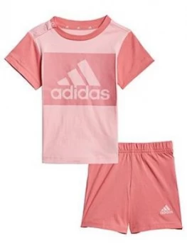 Image of Boys, adidas Unisex Infant Shorts & T-Shirt Set - Pink, Size 3-6 Months