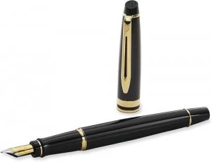 image of Waterman Expert Black Gold Trim Fountain Pen Medium Gift Box