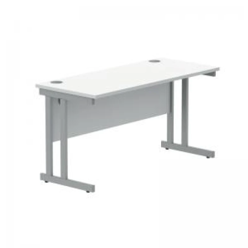 Image of Polaris Rectangular Double Upright Cantilever Desk 1400x600x730mm Arctic White/Silver KF822350