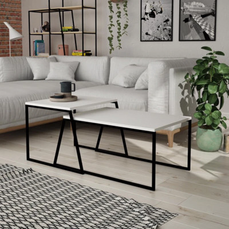 Image of FWStyle White Painted Finish Set Of 2 Nesting Coffee Tables Scratch Resistant White