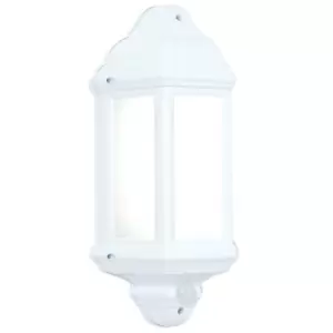 Image of IP44 Outdoor Wall Light Matt White Frosted Traditional Lantern PIR Motion Lamp