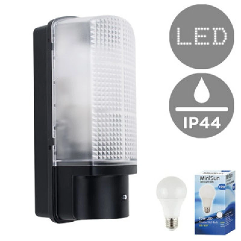 Image of Valuelights Griffin Outdoor Heavy Duty Black Plastic Ip44 Rated Dusk To Dawn Bulkhead Security Wall Light With LED Bulb